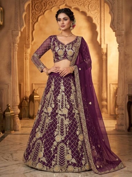 Beautiful Wine Heavy Sequins Work Lehenga with Can Can For Bridesmaids Designer Lehenga Choli