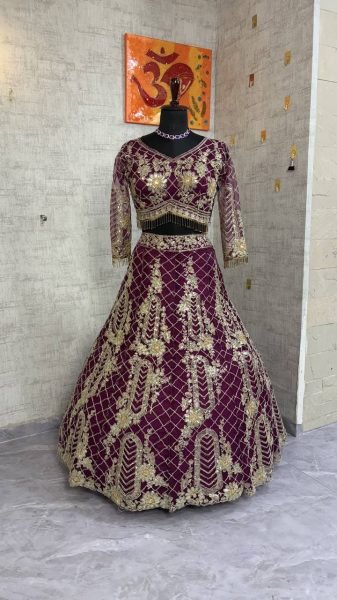 Beautiful Wine Heavy Sequins Work Lehenga with Can Can For Bridesmaids Designer Lehenga Choli