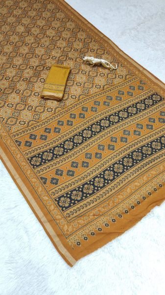 Beautiful Yellow Mal Cotton Saree with Elegant Printed Pattern Printed Cotton Sarees Wholesale