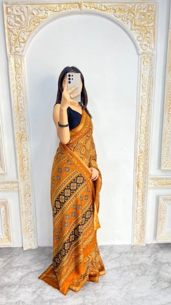 Beautiful Yellow Mal Cotton Saree with Elegant Printed Pattern Printed Cotton Sarees Wholesale