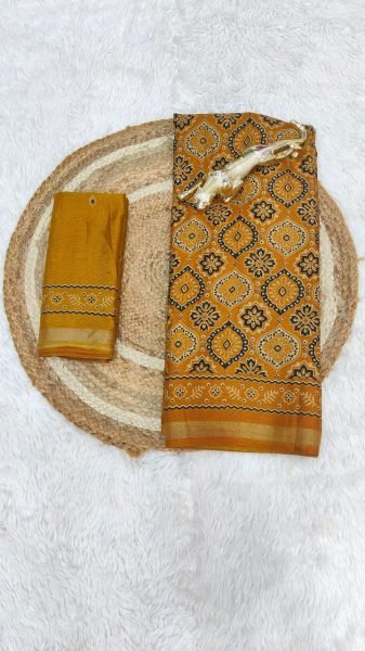 Beautiful Yellow Mal Cotton Saree with Elegant Printed Pattern Printed Cotton Sarees Wholesale