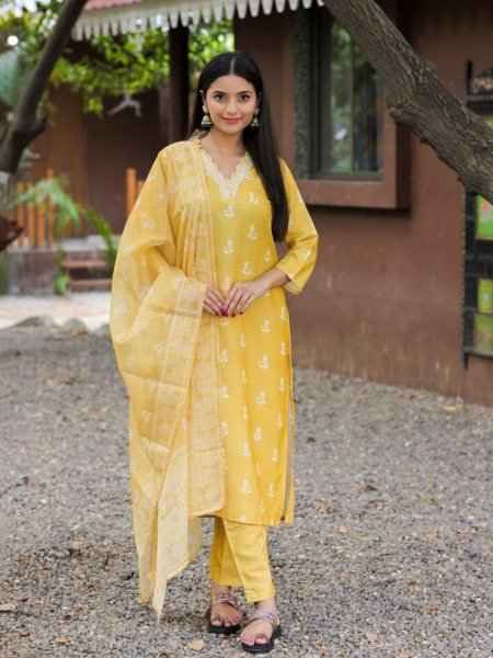 Beautiful Yellow Rayon Embroidered Kurti with Bottom Dupatta for Daily Wear at Manufacturer Rate  Straight Cut Long Kurtis