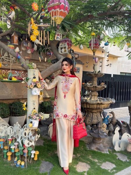 Begie Festival Wear Heavy Natural Satin Embroidered Kurti Farshi Set with Designer Dupatta 