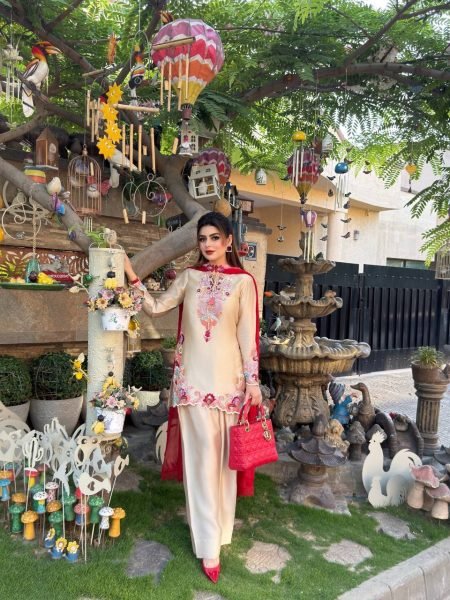 Begie Festival Wear Heavy Natural Satin Embroidered Kurti Farshi Set with Designer Dupatta Ready To Wear Collection