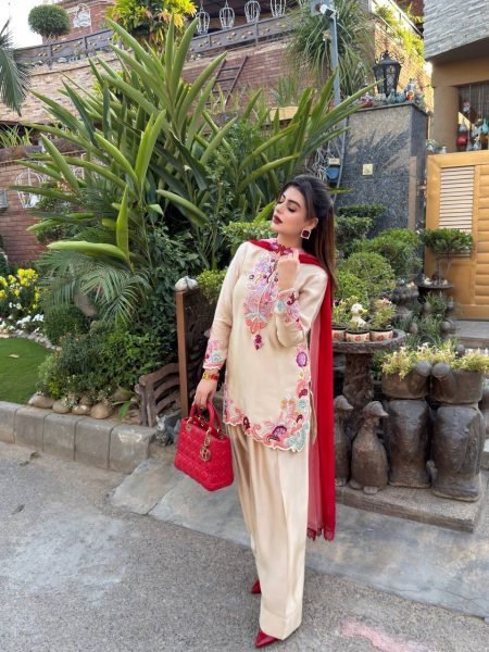 Begie Festival Wear Heavy Natural Satin Embroidered Kurti Farshi Set with Designer Dupatta Ready To Wear Collection