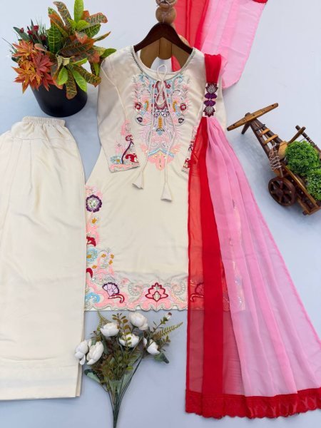 Begie Festival Wear Heavy Natural Satin Embroidered Kurti Farshi Set with Designer Dupatta Ready To Wear Collection