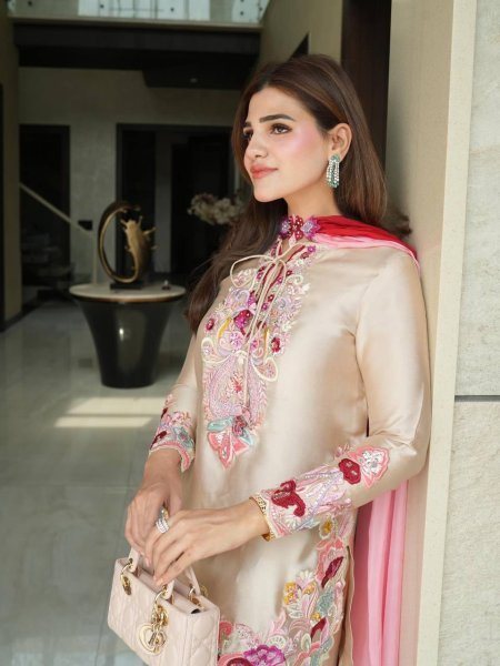 Begie Festival Wear Heavy Natural Satin Embroidered Kurti Farshi Set with Designer Dupatta Ready To Wear Collection