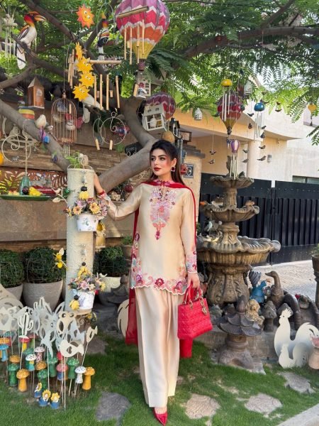 Begie Festival Wear Heavy Natural Satin Embroidered Kurti Farshi Set with Designer Dupatta Ready To Wear Collection