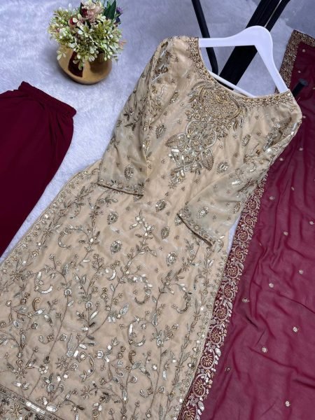 Luxury Silk Embroidery Suit Palazzo Dupatta Set Perfect for Weddings  Ready To Wear Collection