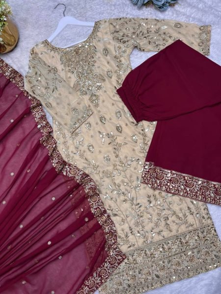Luxury Silk Embroidery Suit Palazzo Dupatta Set Perfect for Weddings  Ready To Wear Collection
