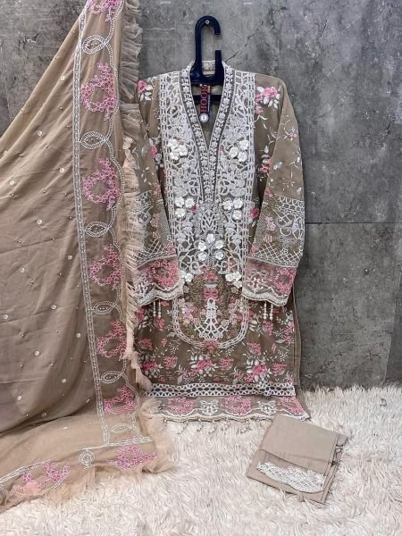 Beige Georgette Pakistani Suit with Chic Embroidery A Stylish Pick for Party Nights Pakistani Suits Wholesale