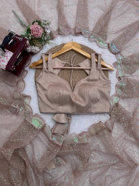 Beige Party Wear Heavy Net Saree with Sequin Embroidery and Silk Blouse at Wholesale  Net Sarees Wholesale