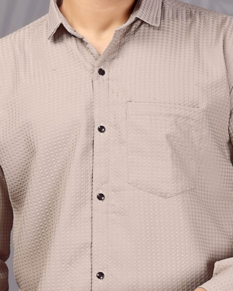 Beige Popcorn Shirt for Men Premium Office Wear Style Mens Shirt