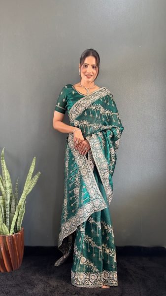 Best Price Designer Heavy Jimmy Choo Silk Saree With Embroidered Blouse  JIMMY CHOO SAREE