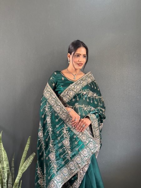 Best Price Designer Heavy Jimmy Choo Silk Saree With Embroidered Blouse  JIMMY CHOO SAREE