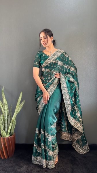Best Price Designer Heavy Jimmy Choo Silk Saree With Embroidered Blouse  JIMMY CHOO SAREE