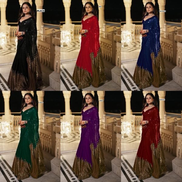 Best Selling Maroon Georgette Saree with Heavy Embroidery for Party Collection Bollywood Fancy Sarees Wholesale