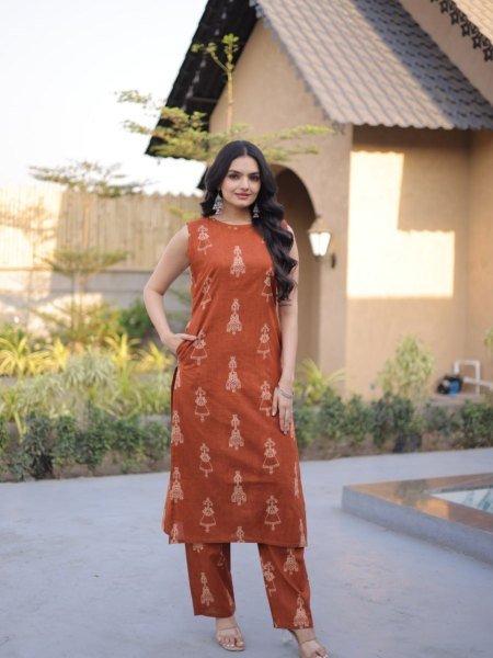 Best Selling Orange Cotton Kurti Set for Daily Wear Kurtis