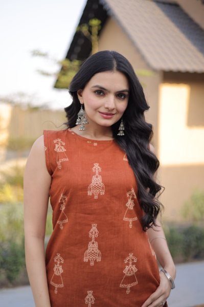 Best Selling Orange Cotton Kurti Set for Daily Wear Kurti With Bottom Wholesale
