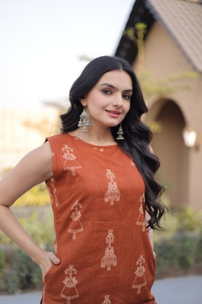 Best Selling Orange Cotton Kurti Set for Daily Wear Kurti With Bottom Wholesale