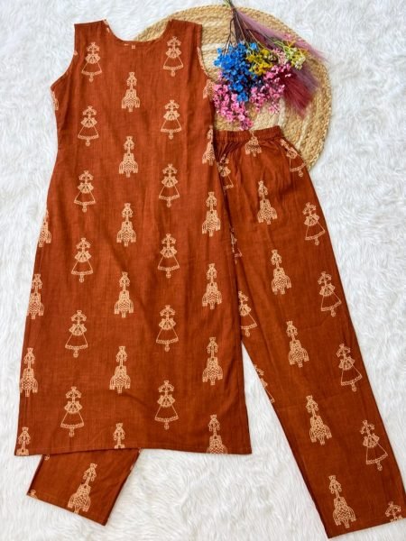 Best Selling Orange Cotton Kurti Set for Daily Wear Kurti With Bottom Wholesale