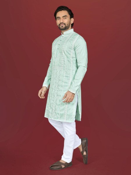 Best Selling Pista Men Kurta Pajama Set for Festive Wear Mens Wear