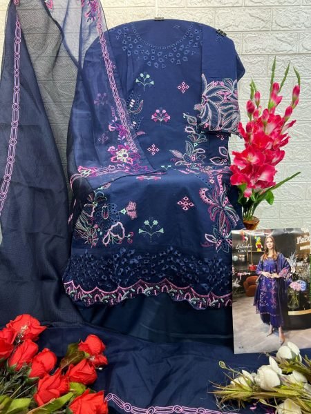 Best Selling Pure Cotton Embroidered Pakistani Suit Set with Net Dupatta Pakistani Suits Wholesale