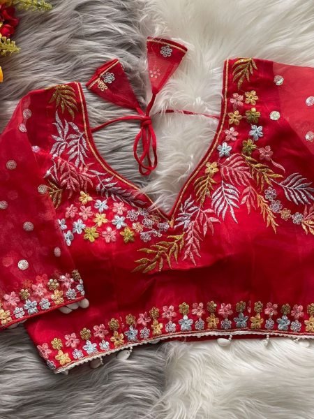 Best Selling Red Designer Blouse for Sarees Padded   Embroidered Ready to Wear Festive Collection Blouse Collection