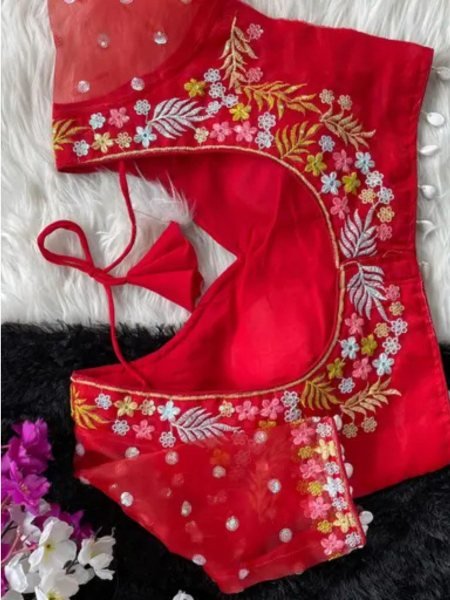 Best Selling Red Designer Blouse for Sarees Padded   Embroidered Ready to Wear Festive Collection Blouse Collection