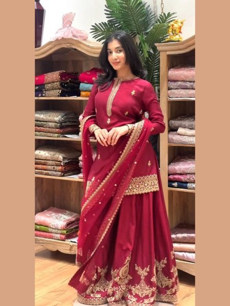 Best Selling Red Kurti Palazzo Set with Designer Dupatta for Women Salwar Kameez