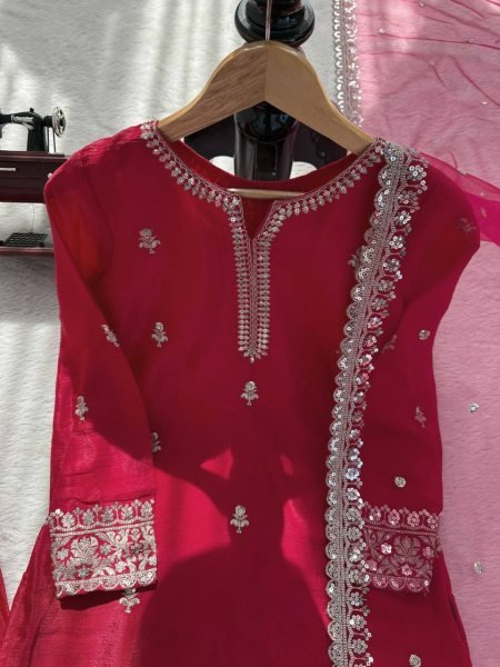 Best Selling Red Kurti Palazzo Set with Designer Dupatta for Women Ready To Wear Collection