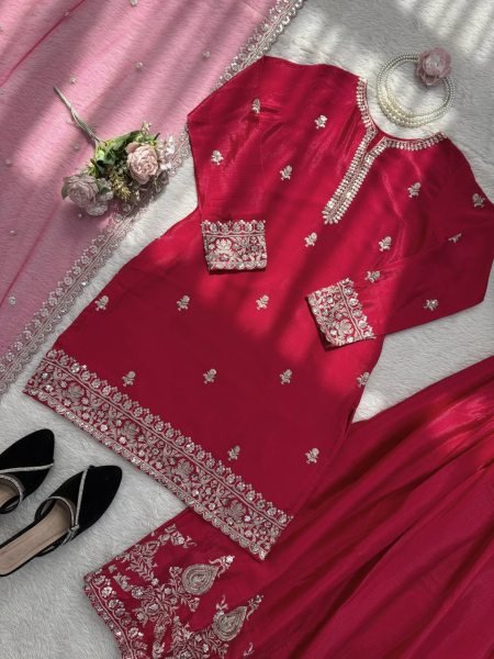 Best Selling Red Kurti Palazzo Set with Designer Dupatta for Women Ready To Wear Collection