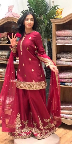 Best Selling Red Kurti Palazzo Set with Designer Dupatta for Women Ready To Wear Collection