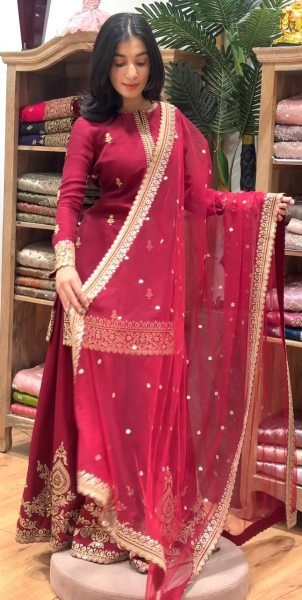 Best Selling Red Kurti Palazzo Set with Designer Dupatta for Women Ready To Wear Collection