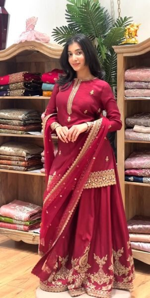 Best Selling Red Kurti Palazzo Set with Designer Dupatta for Women Ready To Wear Collection