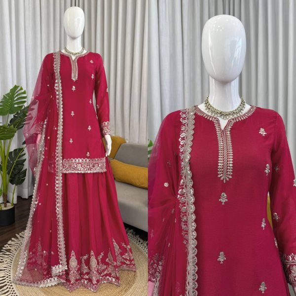 Best Selling Red Kurti Palazzo Set with Designer Dupatta for Women Ready To Wear Collection