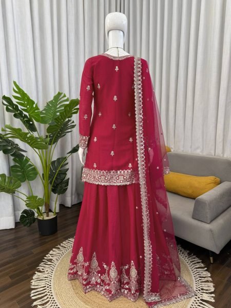 Best Selling Red Kurti Palazzo Set with Designer Dupatta for Women Ready To Wear Collection