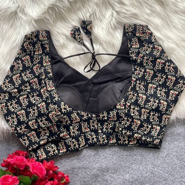 Black Ajrakh Galaxy Blouse Warli Print & V-Neck Elegance Blouse Collection