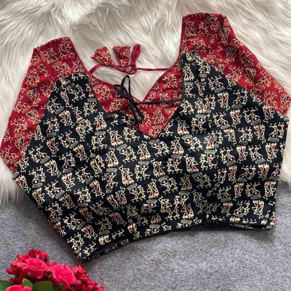 Black Ajrakh Galaxy Blouse Warli Print & V-Neck Elegance Blouse Collection