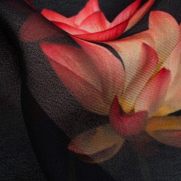 Black And Pink Floral Pattern Digital Print Georgette Fabric Digital print 