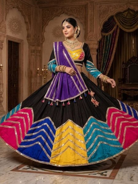 Black And Purple Dupatta Jam Cotton Lehenga Set with Designer Work for Festivals  Lehenga