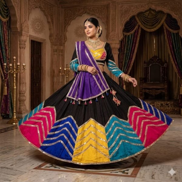 Black And Purple Dupatta Jam Cotton Lehenga Set with Designer Work for Festivals Navratri Lehnega Choli