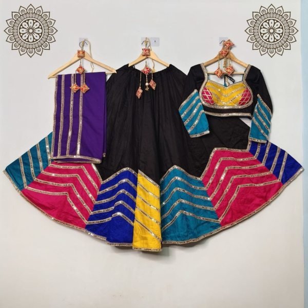 Black And Purple Dupatta Jam Cotton Lehenga Set with Designer Work for Festivals Navratri Lehnega Choli