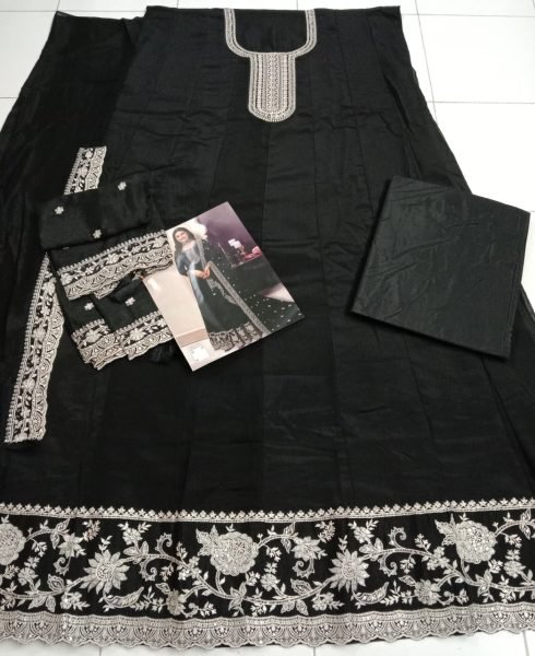 Black Beauty Chinon Anarkali Set with Golden Dupatta for Evening Receptions Anarakali Gown Wholesale