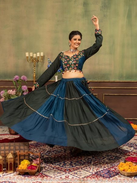 Black Blue Pure Rayon Lehenga Choli with Gota Lace and Real Mirror Work at Wholesale Rate 