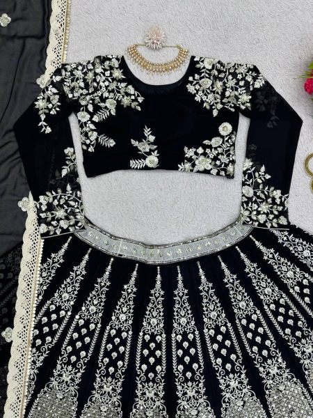 Black Bollywood Style  Foux Gorgette  Thread with Seuqnce Work Lehenga  Bollywood Lehenga Choli