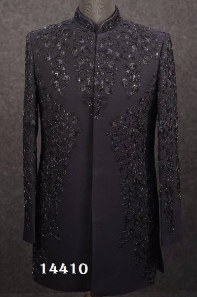 Black Boutique Quality Heavy Armani Indo Western Suit with Heavy Embroidery Work Kurta Pajama Wholesale