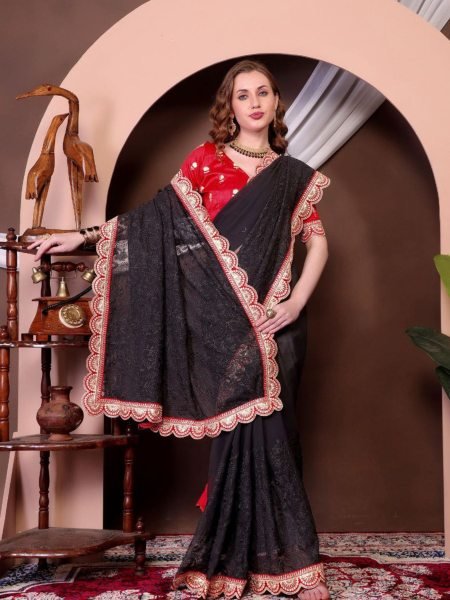 Black Chikankari Georgette Saree with Heavy Zari Work for Traditional Look  Chikankari Sarees Wholesale