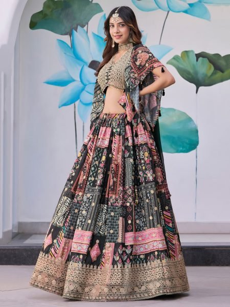 Midnight Black Chinnon Silk Lehenga with Zari Embroidery Wedding Special Set at Exporter Rate Designer Lehenga Choli