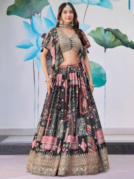 Midnight Black Chinnon Silk Lehenga with Zari Embroidery Wedding Special Set at Exporter Rate Designer Lehenga Choli